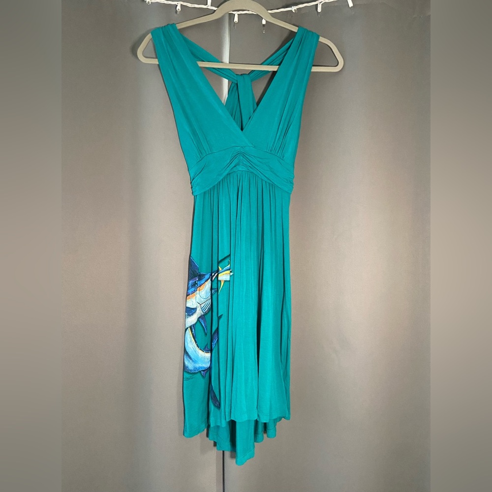 Vintage Guy Harvey dress. Teal, size small with fish details.